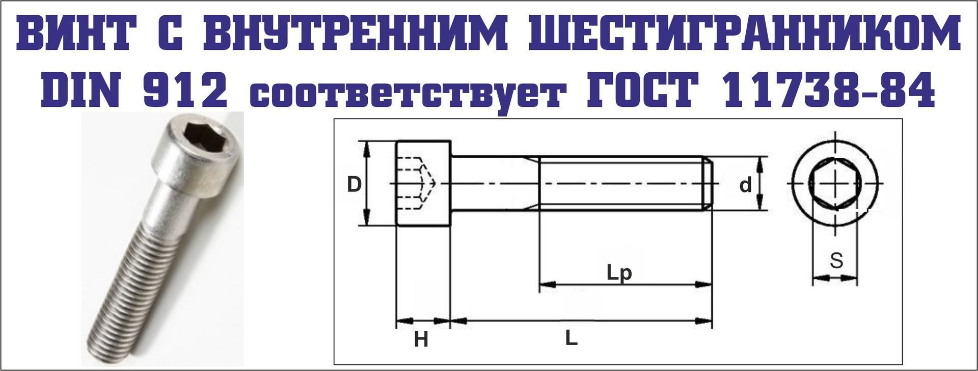 Винт мебельный с внутренним шестигранником размеры